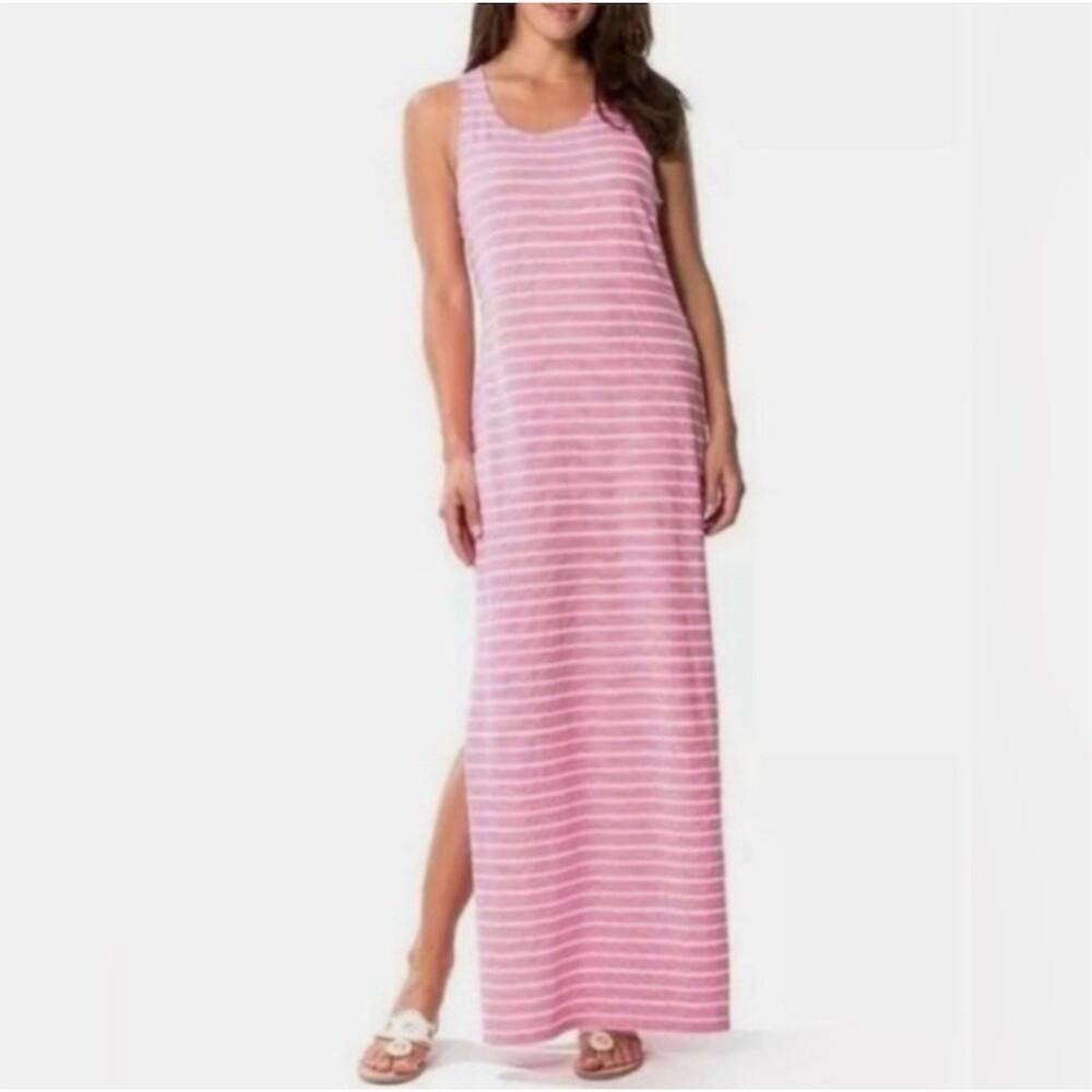 Sail to Sable Maxi Dress Womens L Pink & White Striped Sleeveless Scoop